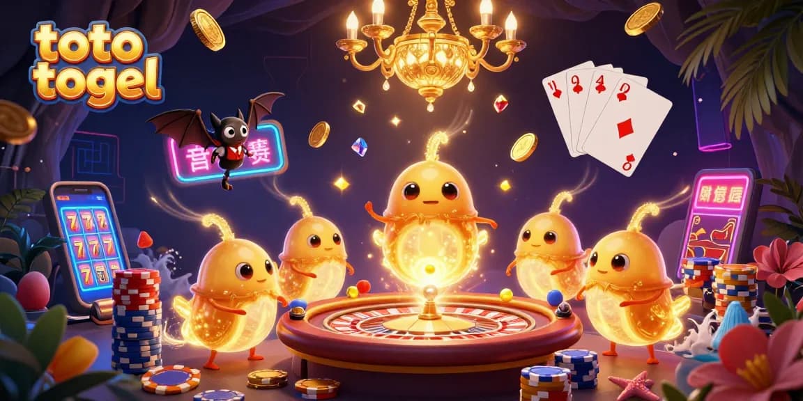 Experience the excitement of toto togel with glowing characters and a vibrant casino scene.