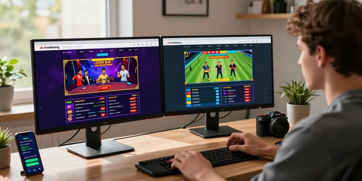 Experience the thrill of Grandbetting with modern gaming setup and live casino action.