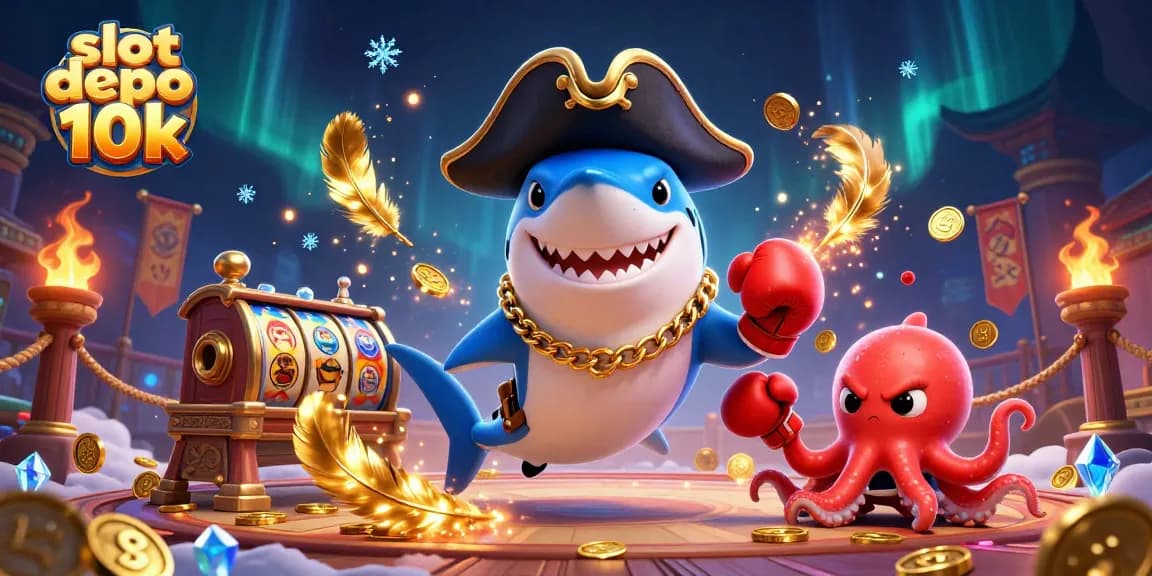 Spin the reels and win with engaging characters in this slot depo 10k-themed casino illustration.