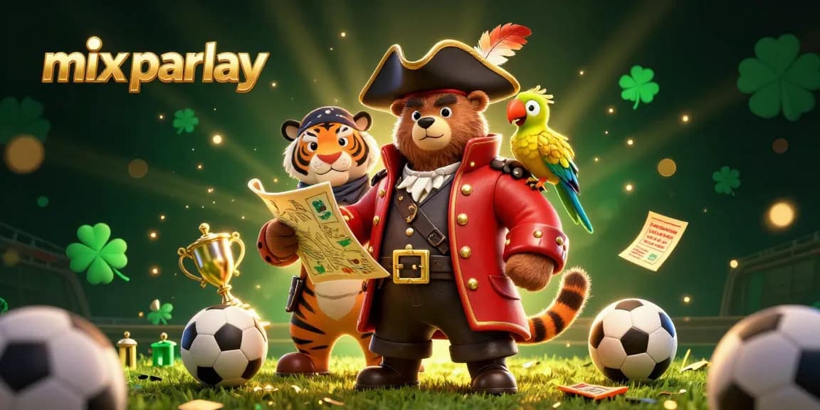 Engage in mix parlay betting strategy with a vibrant illustration of a bear captain, fierce tiger, and diverse sports elements.