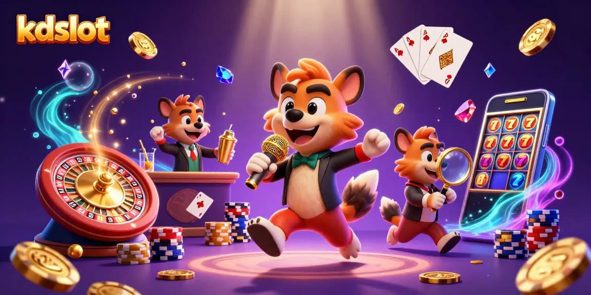 Experience the excitement of kdslot with a lively casino scene featuring hyenas and vibrant game elements.