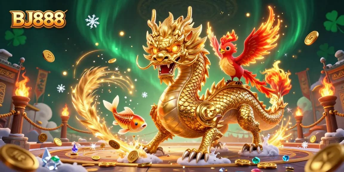 Experience thrilling betting adventures with BJ888 as a fierce dragon and charming phoenix come alive.