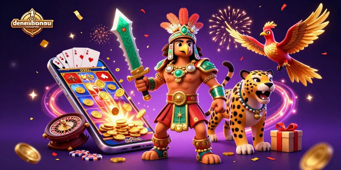 Experience excitement at denemebonusuverensiteler with an Aztec eagle warrior among rich casino elements.