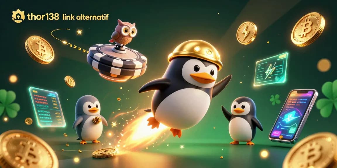 Visualisasi menarik di mana thor138 link alternatif mengungkapkan perjalanan emas dengan penguin bertema kasino.
