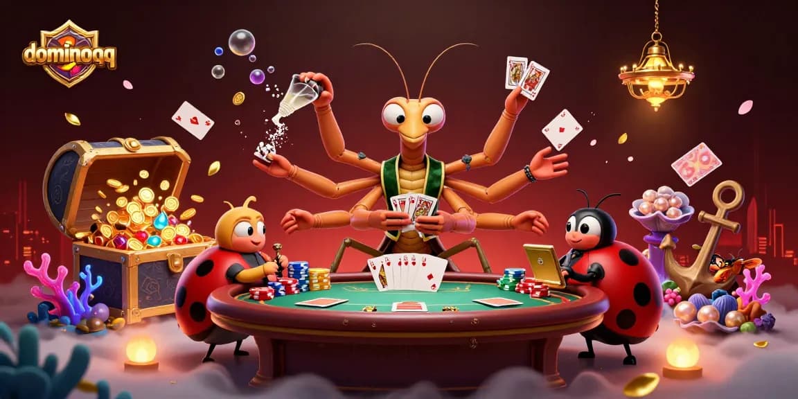 Experience exciting dominoqq gameplay with our vibrant casino illustration featuring dynamic characters.