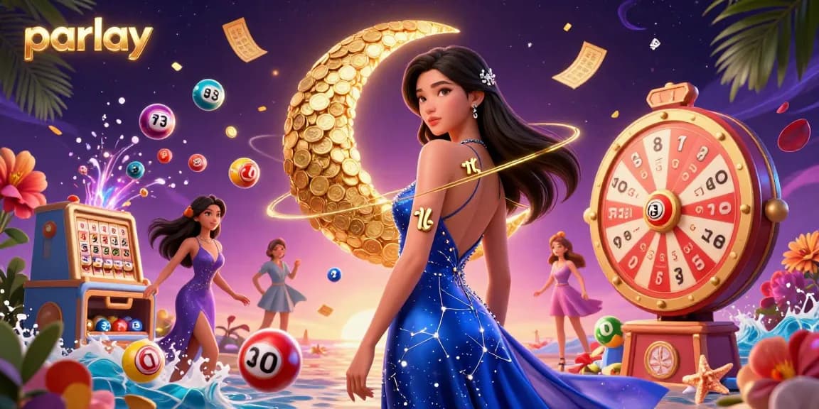 Place a parlay bet in an ultra-detailed casino scene with vibrant lottery elements.