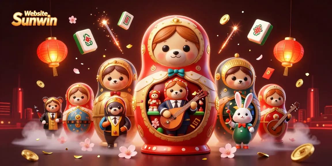 Experience the lively scene of "Website Sunwin" with 3D characters celebrating casino gaming.