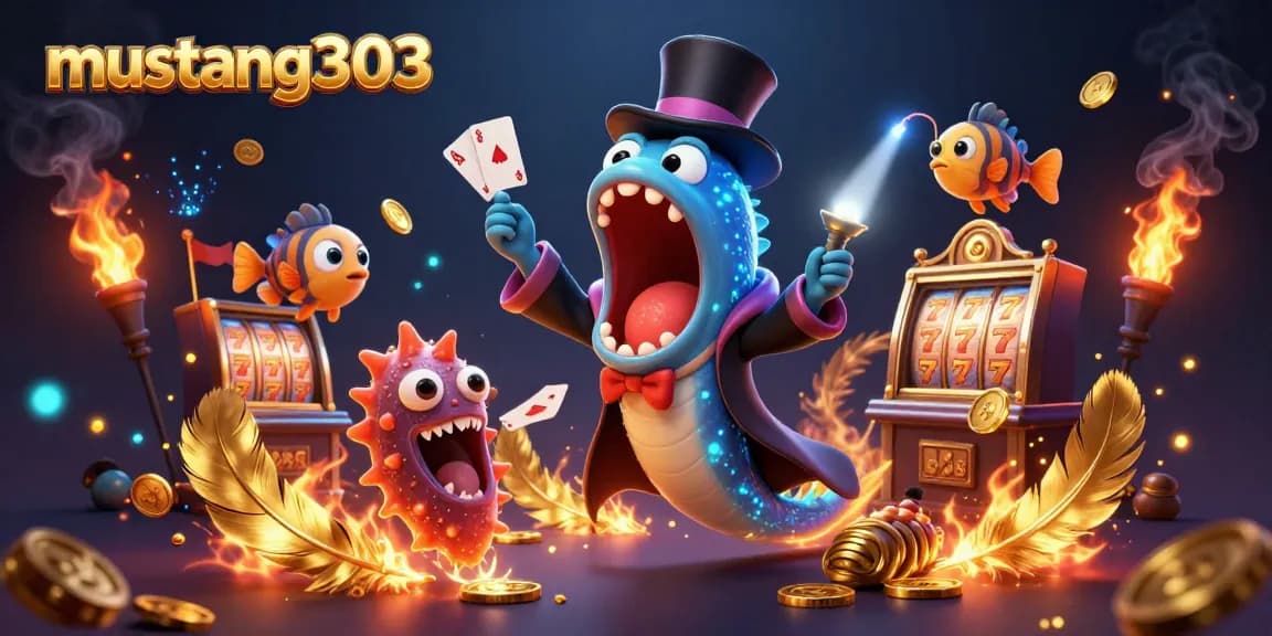 Engage with mustang303's thrilling slots as a deep-sea magician performs captivating card tricks.