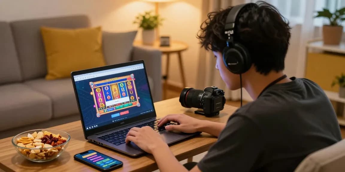 Pajaktoto login on a laptop in a cozy living room setting with vibrant game visuals.