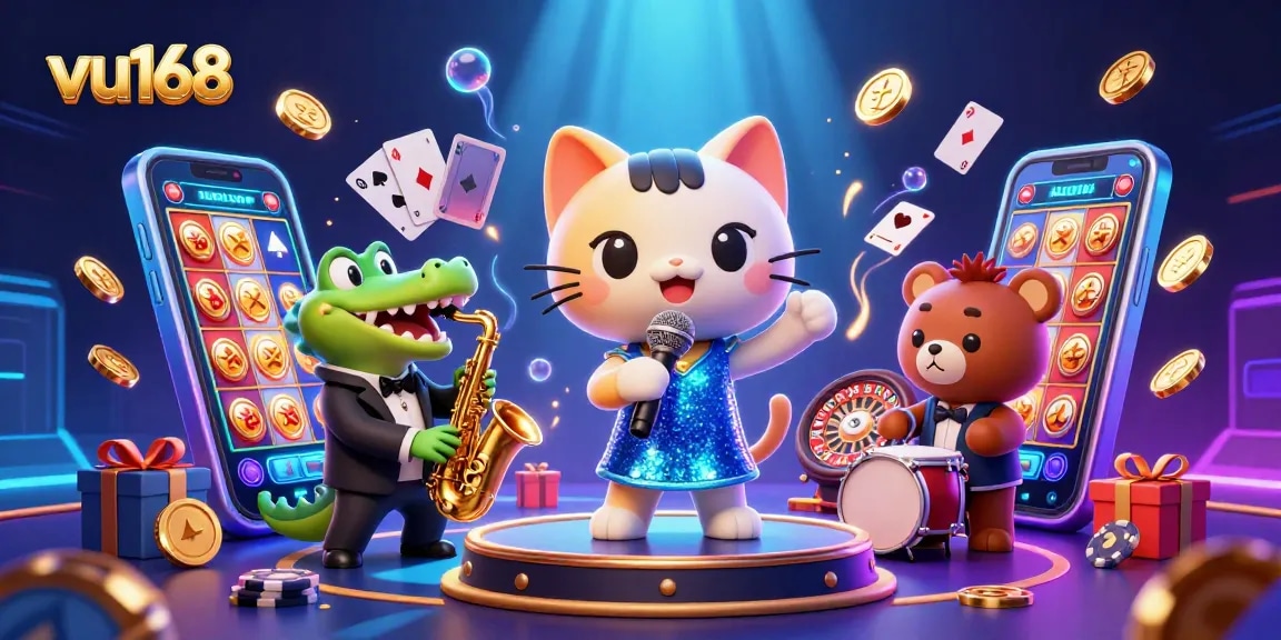 Engage with exciting games at vu168's vibrant casino, featuring fun characters and thrilling slots.