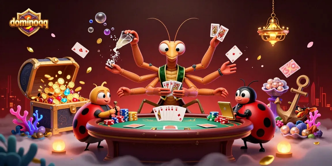 Experience exciting dominoqq gameplay with our vibrant casino illustration featuring dynamic characters.