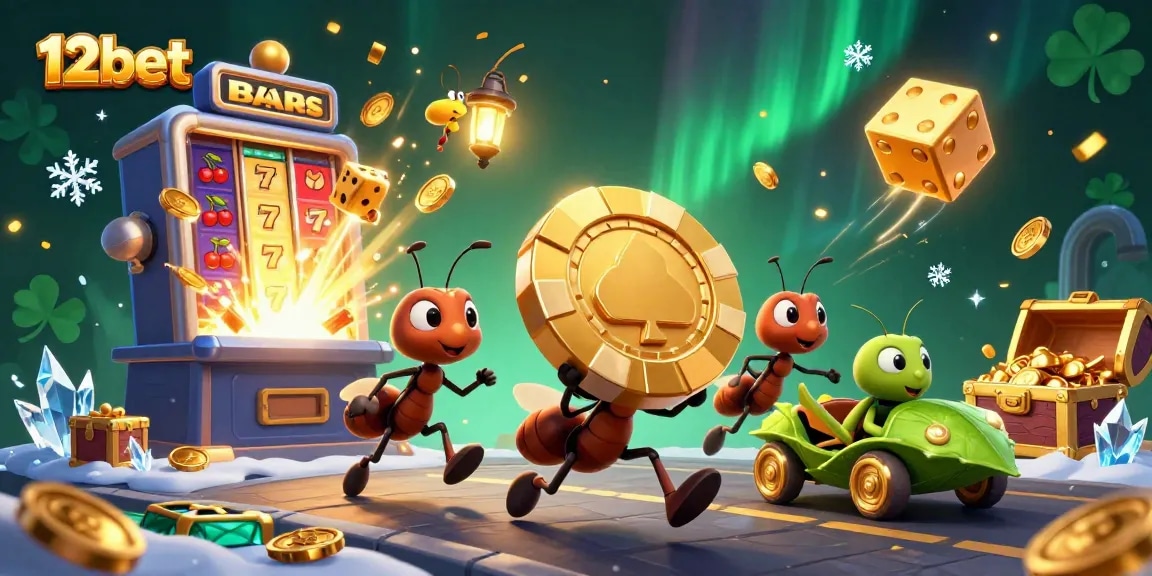 Tham gia trò chơi tại 12bet với nhóm kiến đang vận chuyển chip poker vàng qua đường hầm.