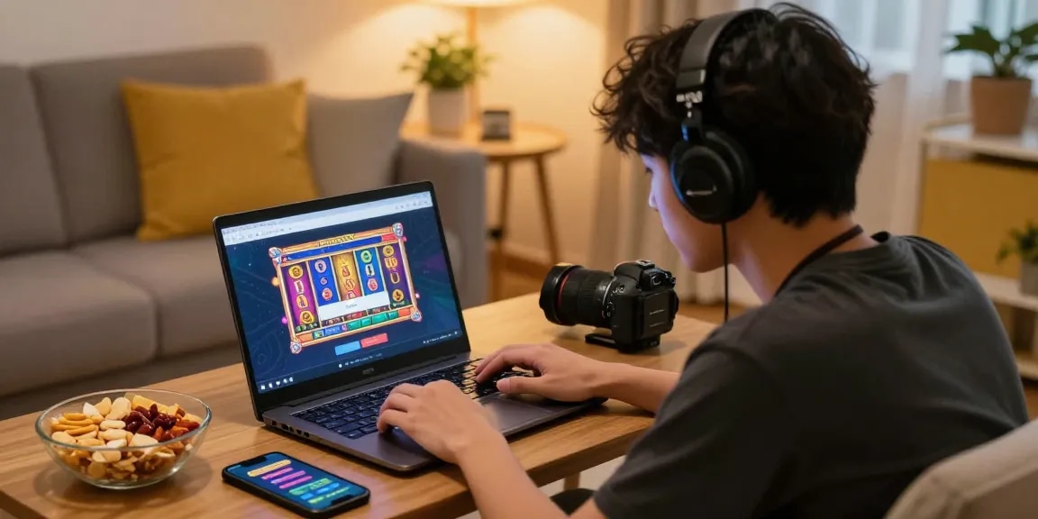 Pajaktoto login on a laptop in a cozy living room setting with vibrant game visuals.