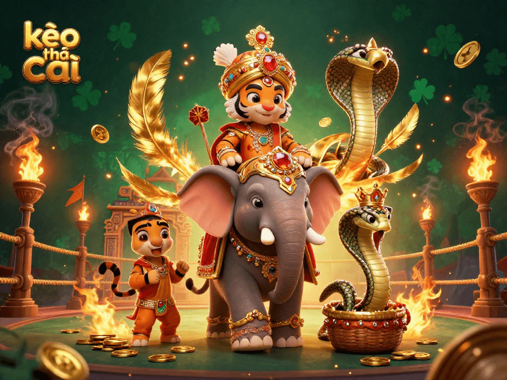 Engage with kèo nhà cái in this dynamic betting arena featuring a tiger, elephant, and cobra.
