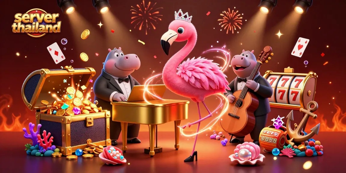 Spin the reels with server thailand's vibrant casino illustration showcasing a thrilling jackpot atmosphere.