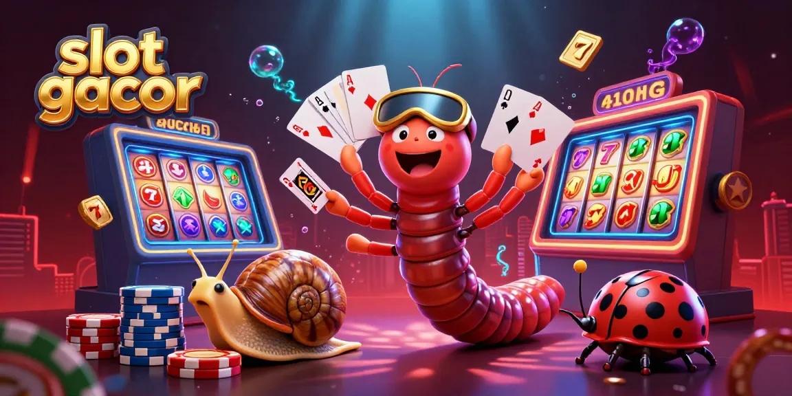 Engage with slot gacor excitement through a dynamic 3D casino illustration showcasing vibrant characters and game elements.