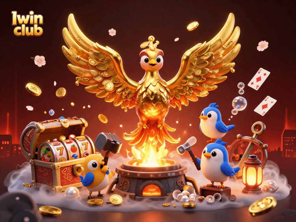 Join the Iwin club in this vibrant 3D casino scene featuring a golden phoenix and slots