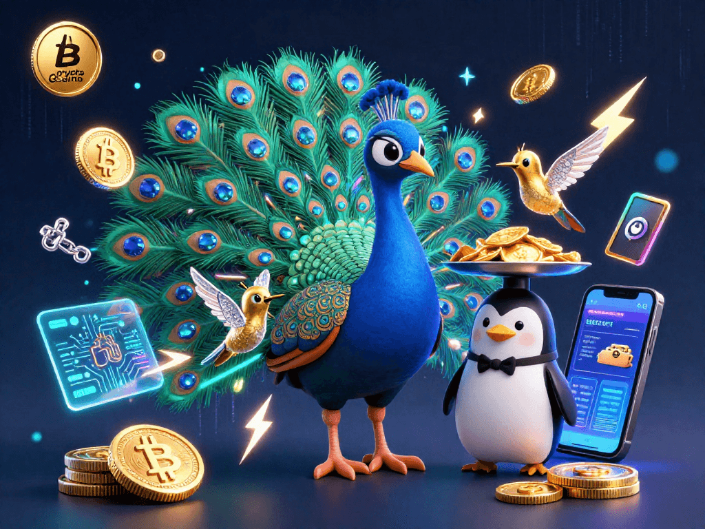 Experience the excitement of a crypto casino with vibrant characters and dynamic elements.
