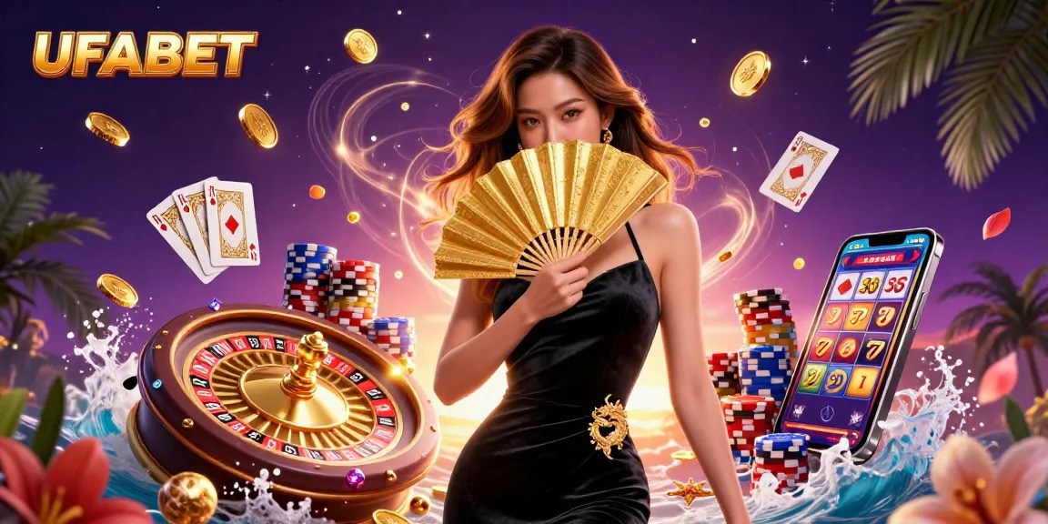 Experience thrilling gameplay at UFABET with a captivating Asian dealer, vibrant casino elements, and dynamic action.