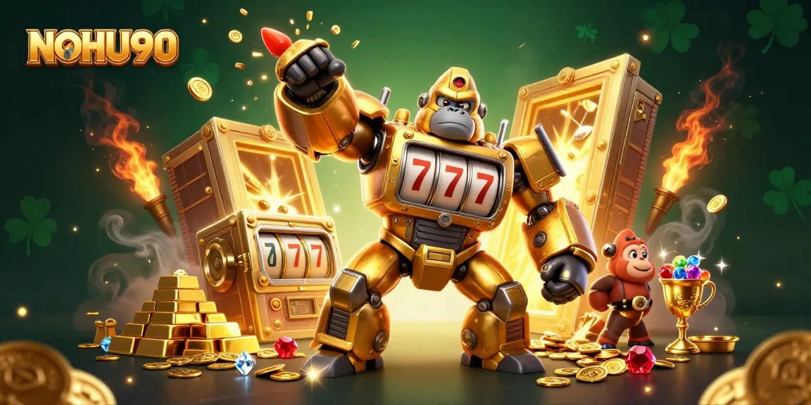 Experience thrilling wins with NOHU90's dynamic gaming scene featuring a golden gorilla mech