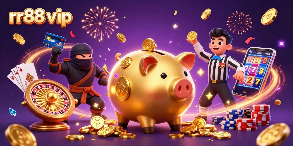 rr88 vip sums up winning excitement at the casino with dynamic cartoon characters and sparkling coins