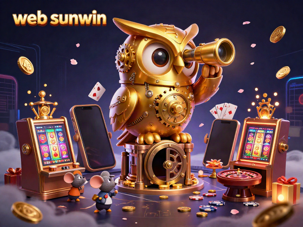 Experience the thrill of web sunwin as a golden owl surveys a bustling casino filled with excitement.