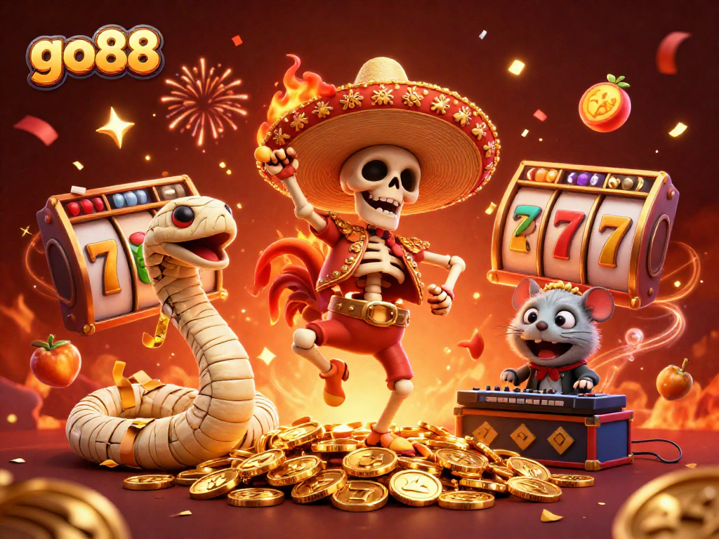 Engage in thrilling gaming with go88 featuring vibrant characters celebrating on a jackpot of coins.