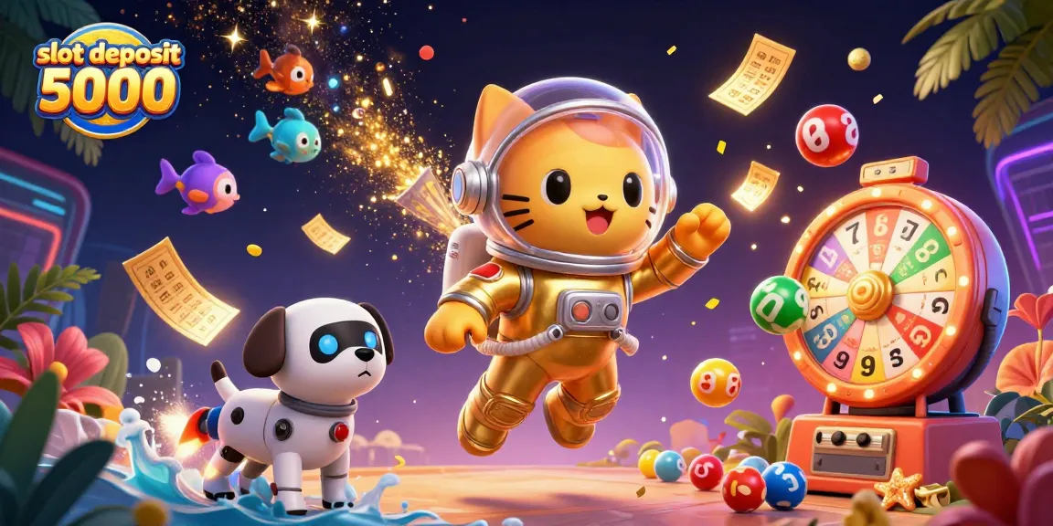 Engage with slot deposit 5000 excitement in a vibrant casino scene featuring dynamic cartoon characters and game elements.