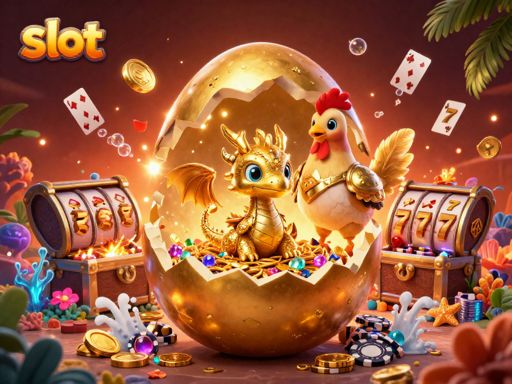 Spin the slot with a majestic golden dragon and vibrant casino treasures in a magical 3D world.