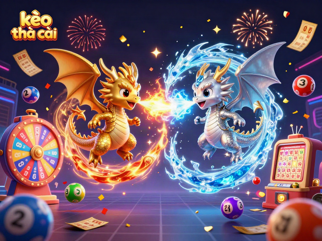 Discover kèo nhà cái with twin dragons and exciting lottery elements in an engaging scene.