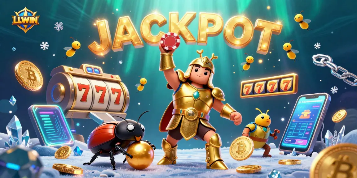 LLWIN champions winning strategies with a spirited cartoon beetle scene at a vibrant casino.