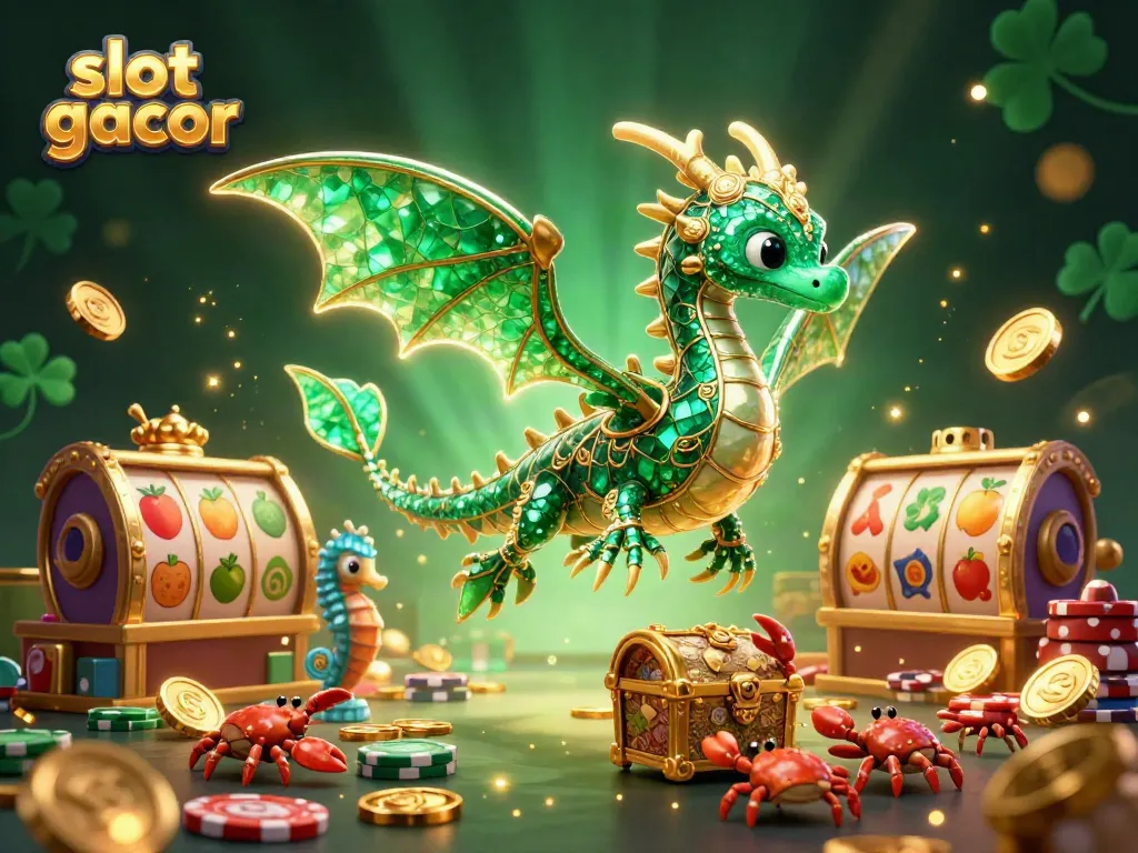 Engage in thrilling slot gacor action with a vibrant casino scene featuring a sea dragon and treasure chest.