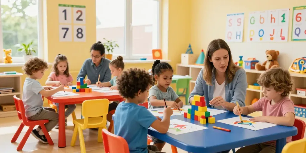 Interactive preschool learning environment showcasing children at https://podarprep.com/locations engaging in creative activities.