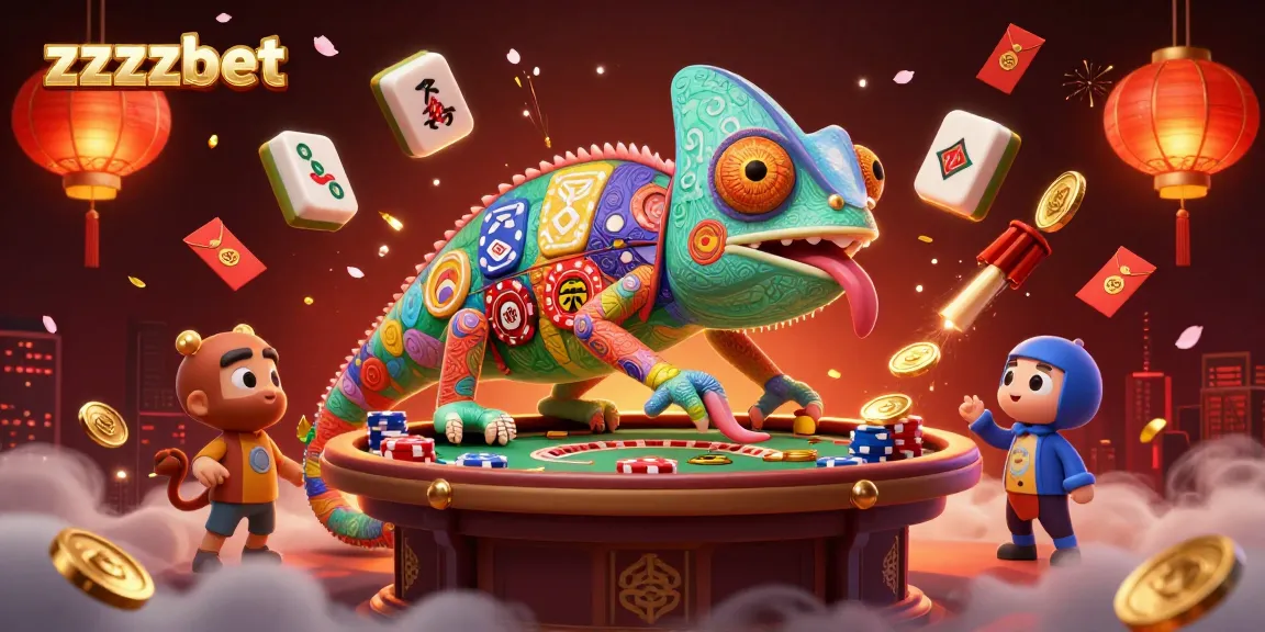 zzzzbet oferece promoções emocionantes para jogadores de cassino com a imagem de um lagarto em um cassino vibrante.