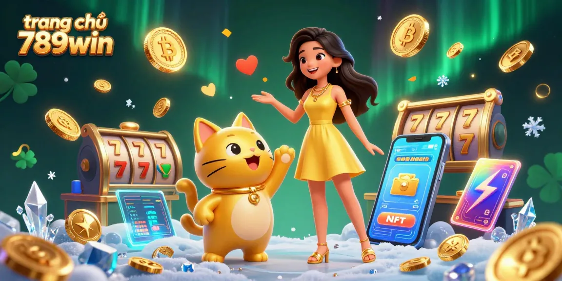 Engage with the thrilling world of trang chủ 789win featuring golden coins, a photogenic Asian woman, and playful gaming elements.