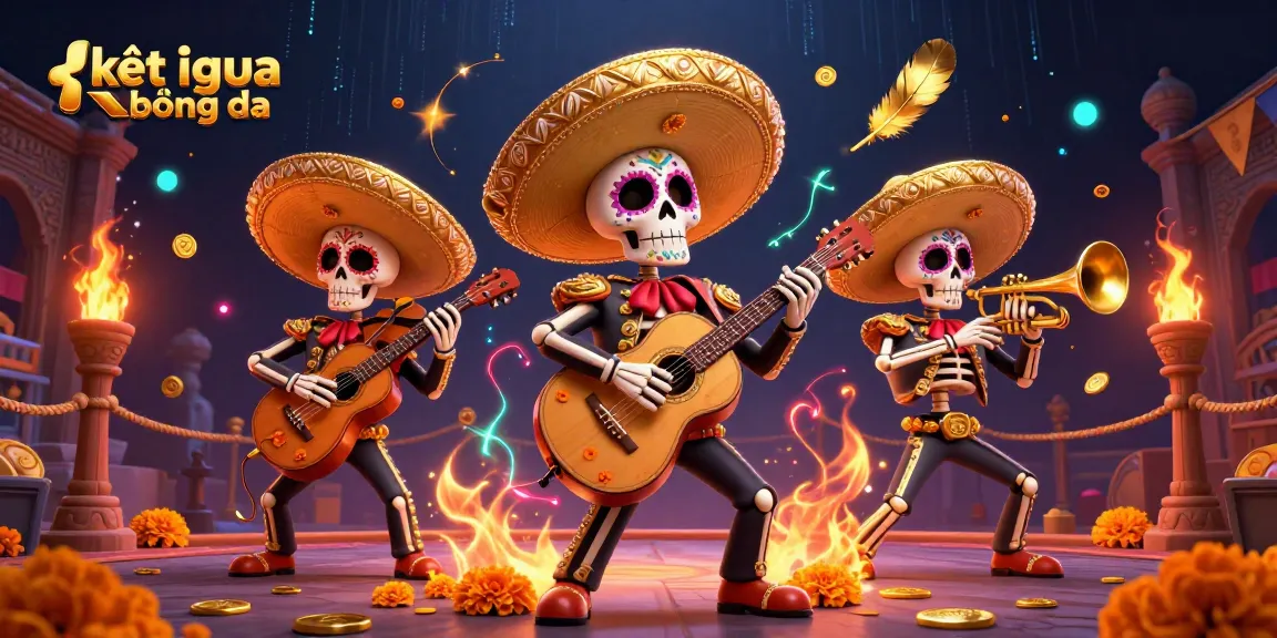 Catch the latest kết quả bóng đá while enjoying a vibrant mariachi scene with skeletons and casino elements.