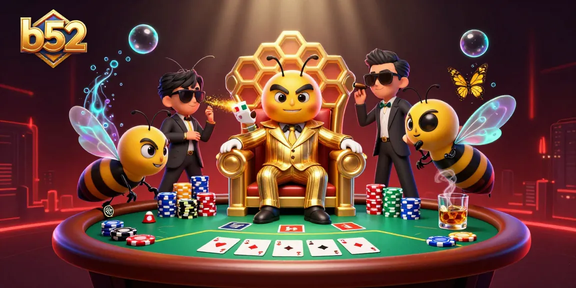 Bets and wins at b52 Casino featuring cartoon bumblebee mob boss and poker scene