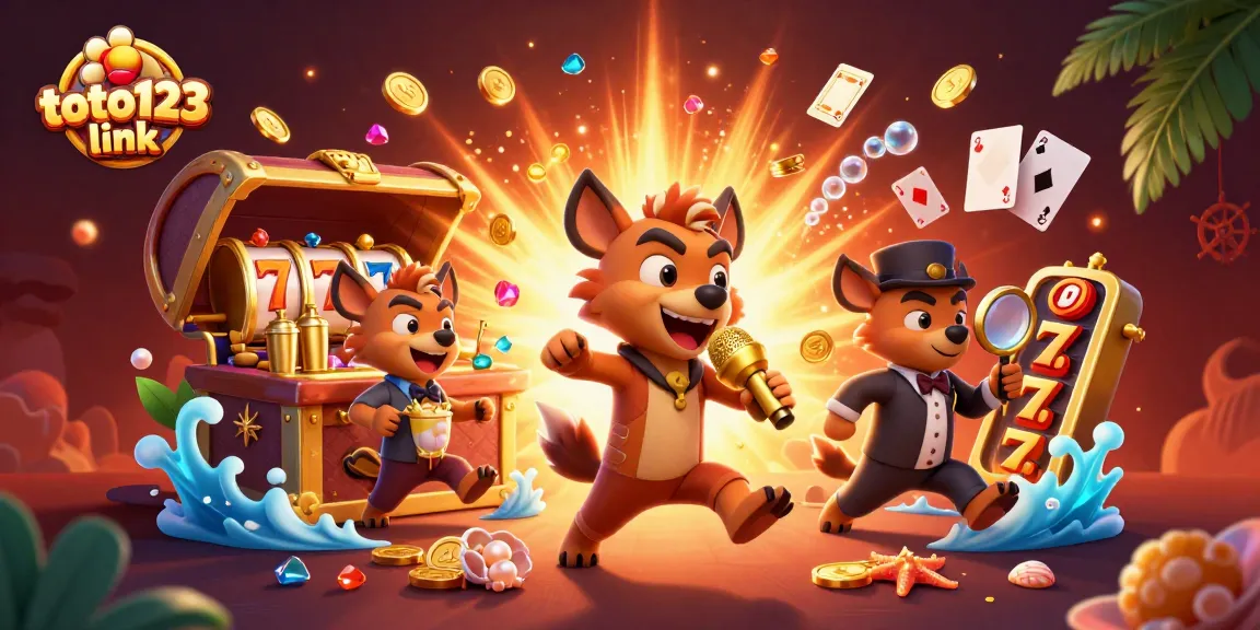 Engage with the fun of toto123 link, featuring a vibrant casino scene with a hyena stand-up comedian.