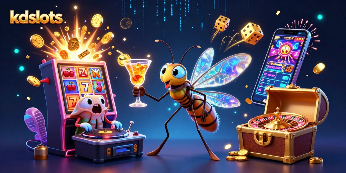 KDslots players enjoy vibrant slot action with dynamic golden roulette and a lively casino mascot.