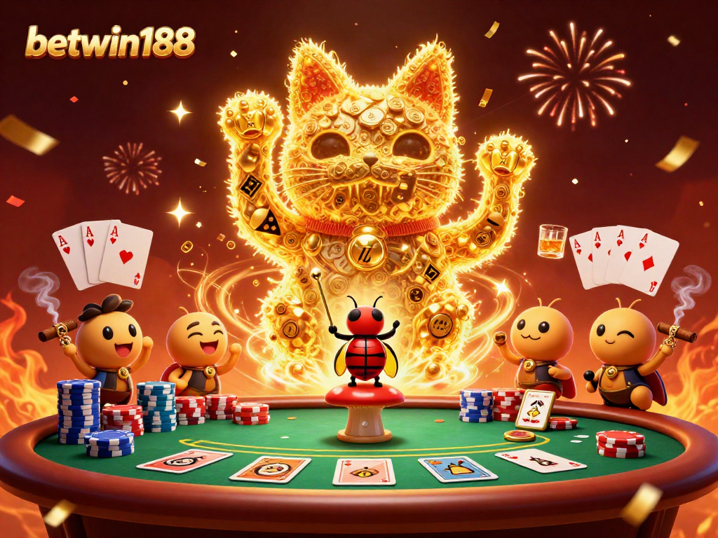 Experience exciting wins with betwin188 at this vibrant casino illustration featuring lucky symbols and dynamic action.