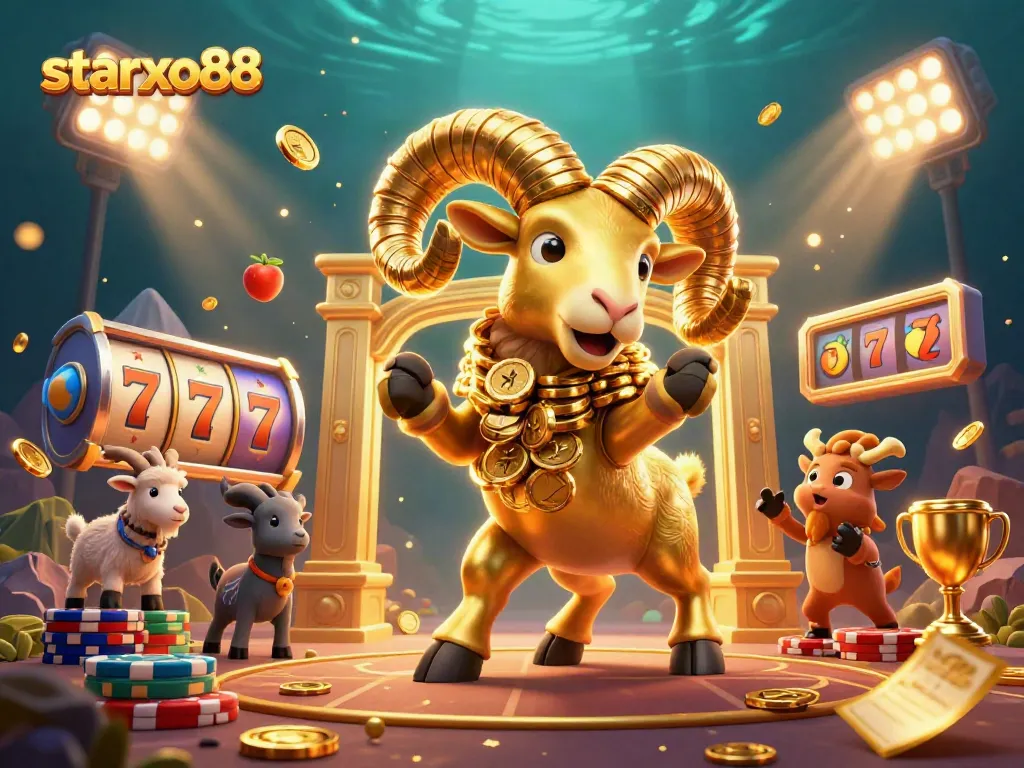 Experience thrilling wins with starxo88 as the golden ram charges through slot reels and coins.