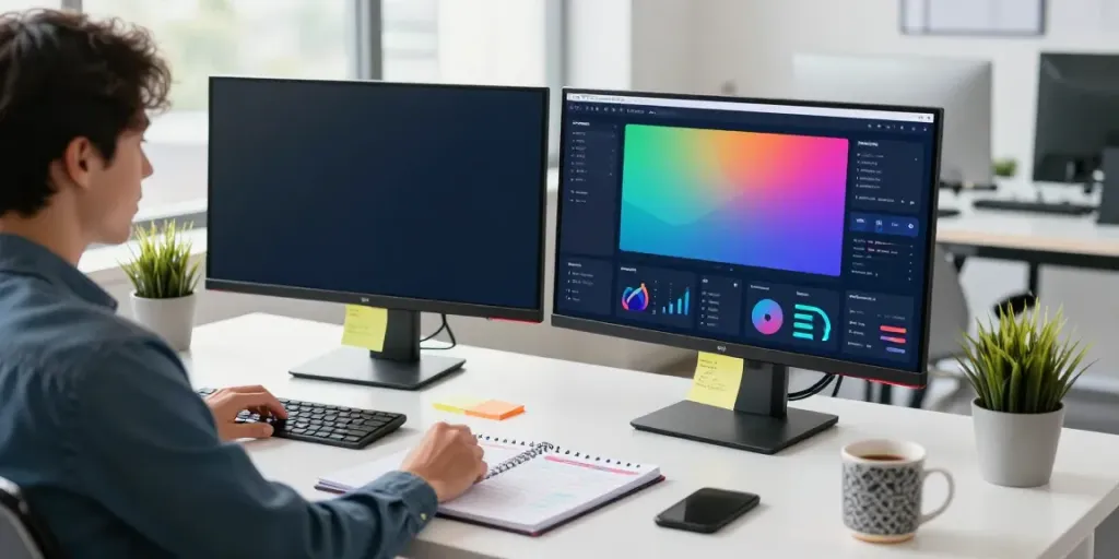 Marketing professional analyzing sabi4d strategies in a modern office