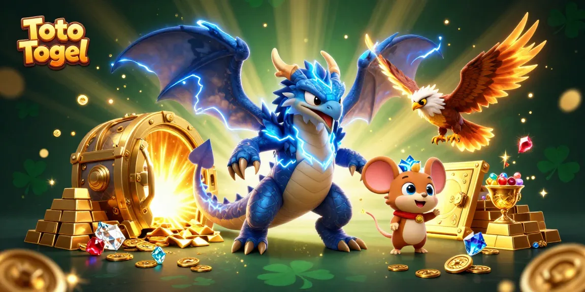 Toto Togel menarik pemain dengan ilustrasi 3D naga petir dan harta karun berkilauan