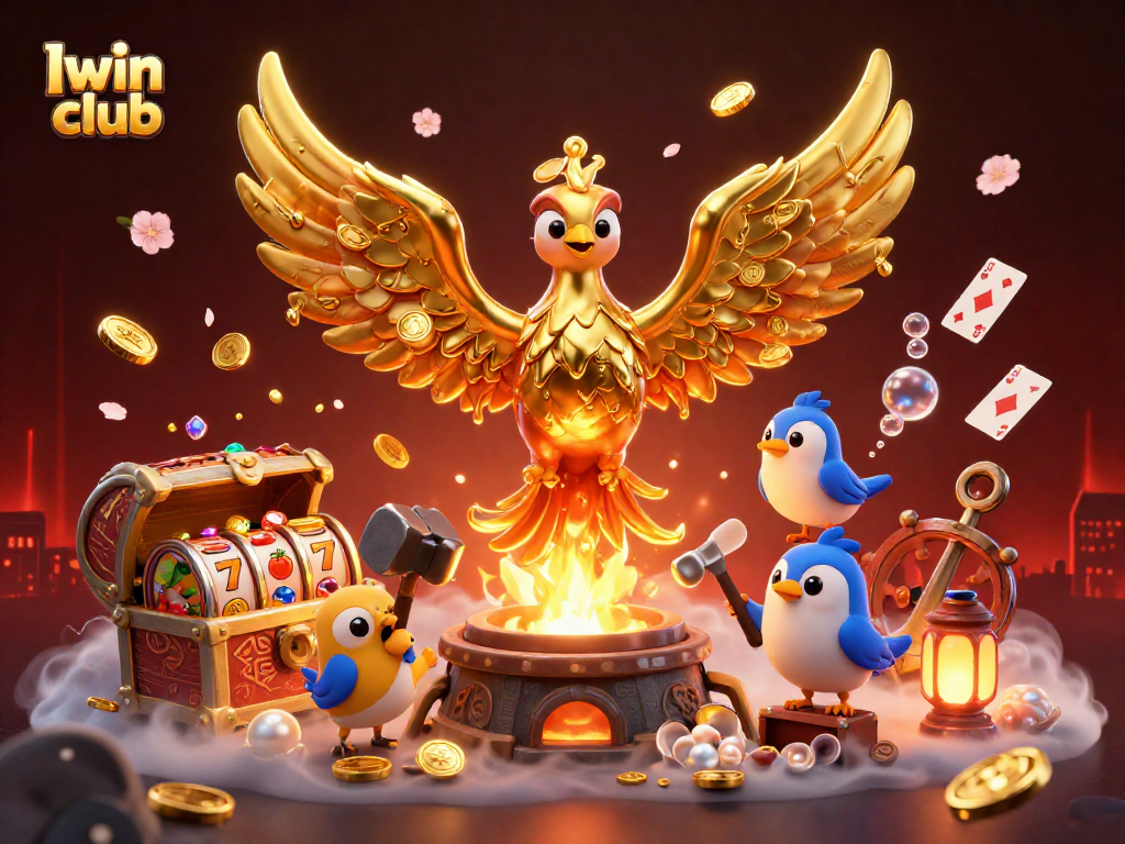 Join the Iwin club in this vibrant 3D casino scene featuring a golden phoenix and slots