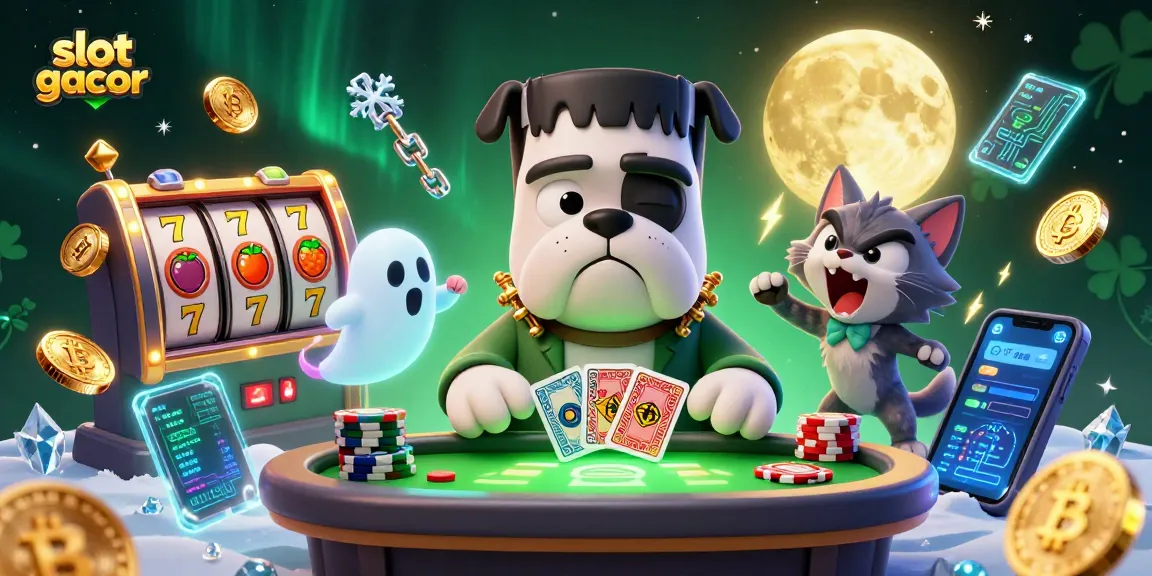 Experience thrilling moments with slot gacor, featuring vibrant slots, and colorful characters in an animated scene