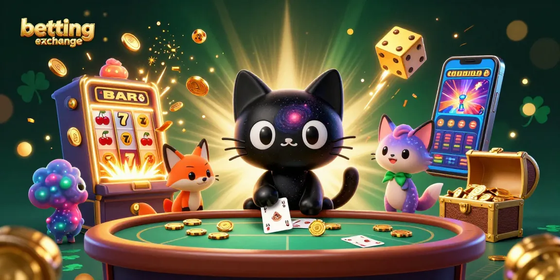 Engage with the thrilling betting exchange experience as a black hole cat and nebula fox capture winnings in a vibrant cosmic casino.