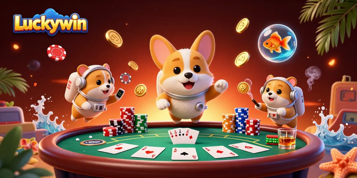 Experience Luck with Luckywin: Fun-filled casino space scene featuring astronauts and gambling elements.
