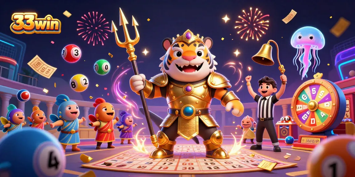 Engage with 33win's vibrant underwater casino adventure featuring a golden gladiator shark and lively game elements.