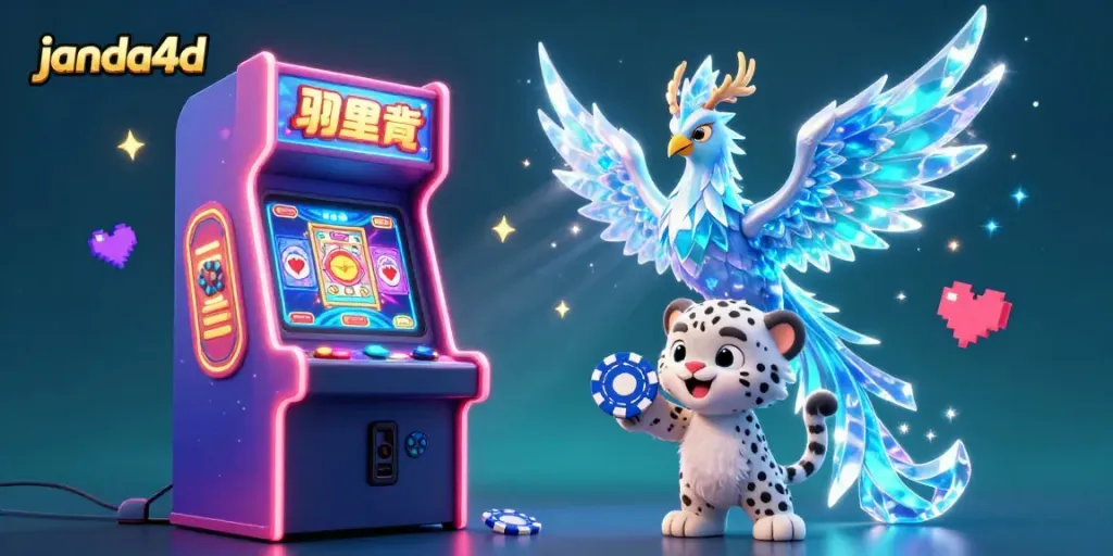 Menangkan permainan di janda4d dengan gambar ilustrasi 3D yang menampilkan phoenix es, chip poker, dan elemen kasino