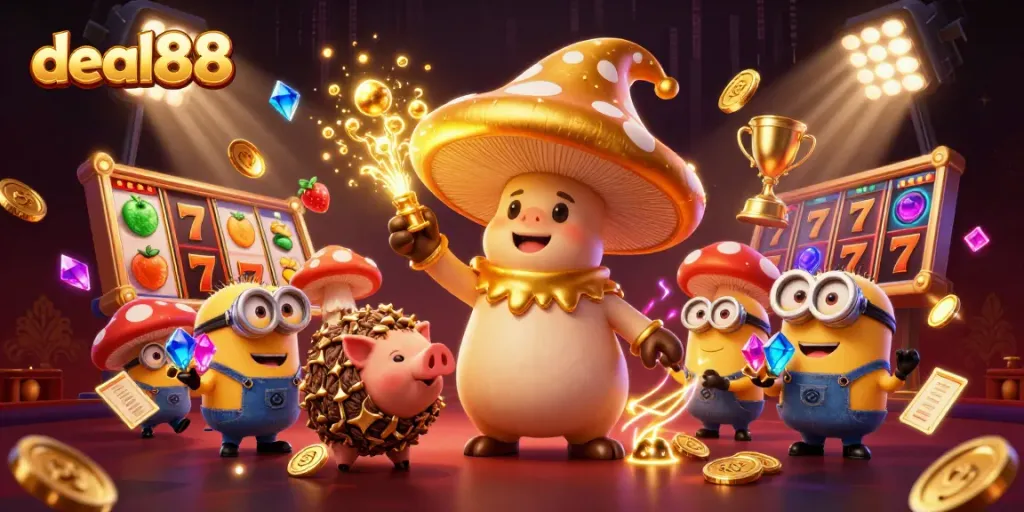 Engage with deal88 in a vibrant 3D casino scene featuring magical elements and dynamic action.